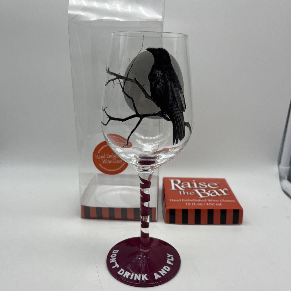 Raise the Bar Halloween ‘Don’t Drink and Fly’ Hand Embellished Wine Glass